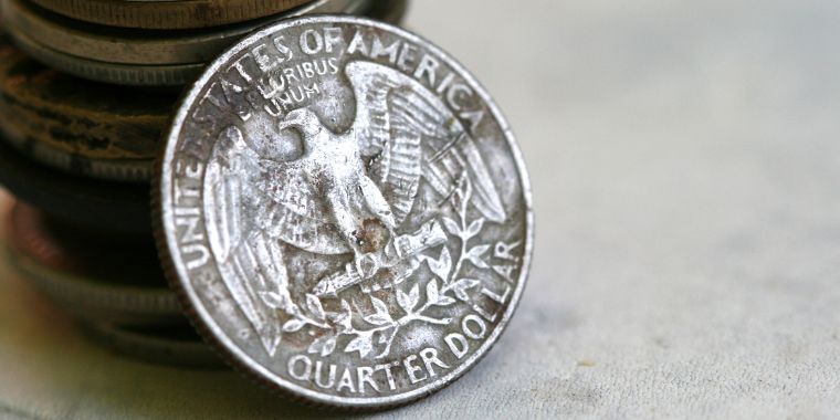 USA quarter showing wear and tear