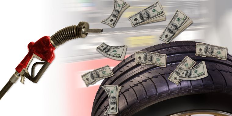 fuel consumption image of dollar bills and a gas pump