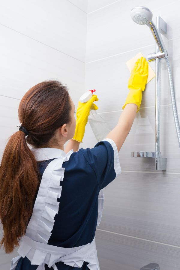 woman cleaning a shower