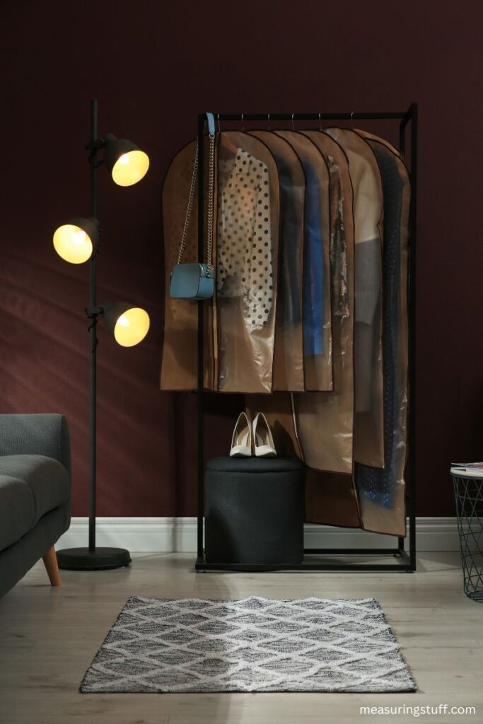 several sized hanging garment bags