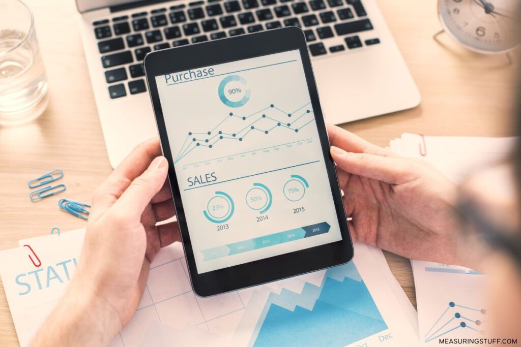 looking at statistics on a tablet