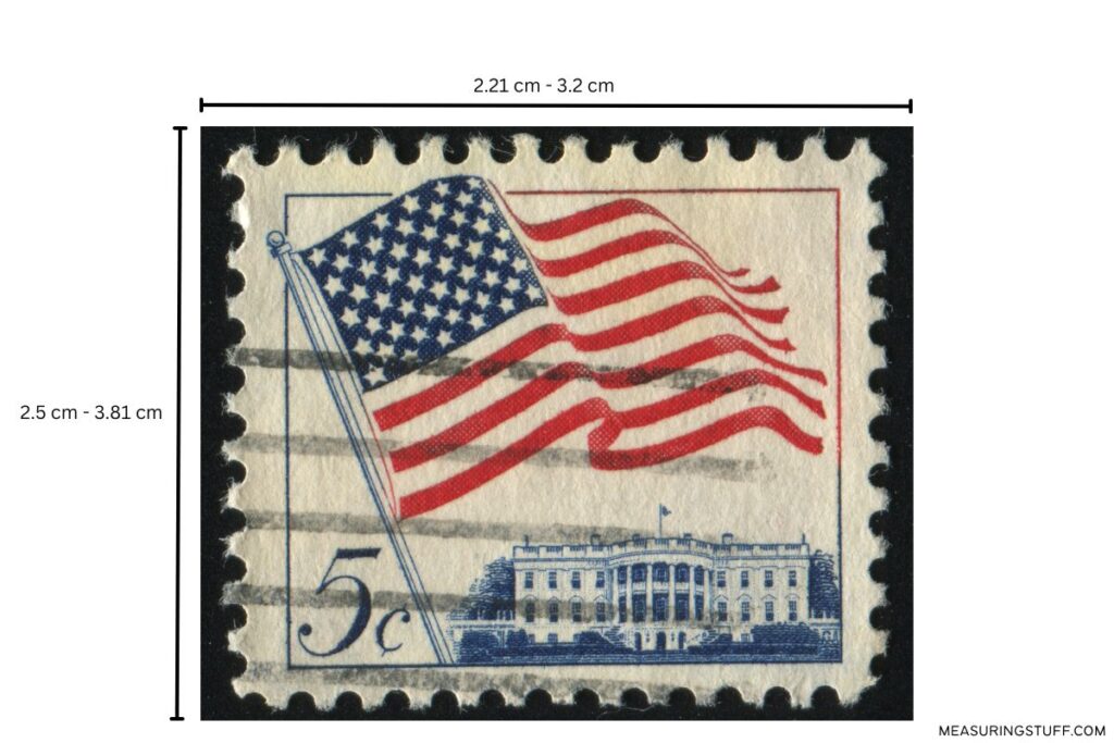 old USA stamp with dimensions