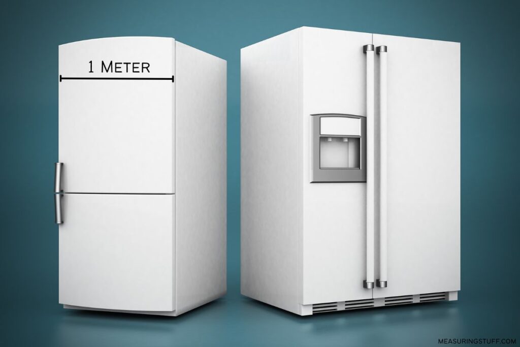 refrigerators showing how big 1 meter is