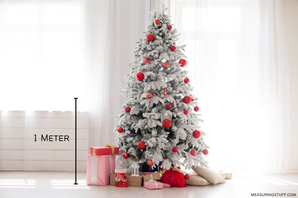 decorated christmas tree referencing how big 1 meter is