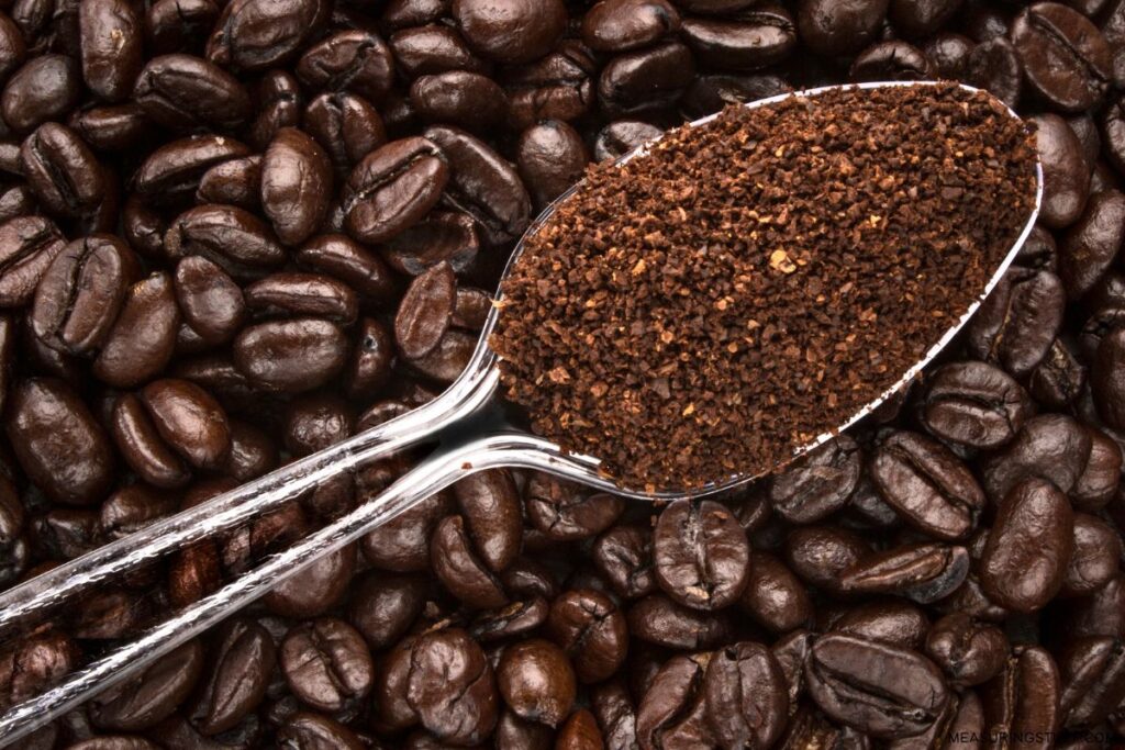 coffee grounds on a teaspoon