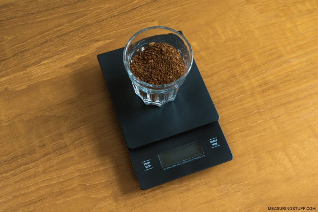 measuring coffee with digital scale
