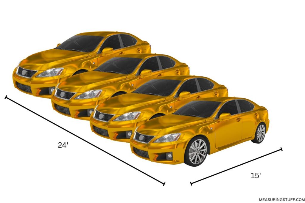 4 gold colored sedans parked side by side to show 400 square feet
