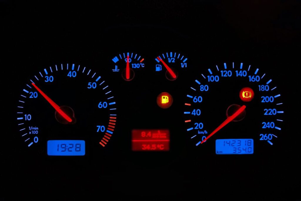 car dash gauges at night