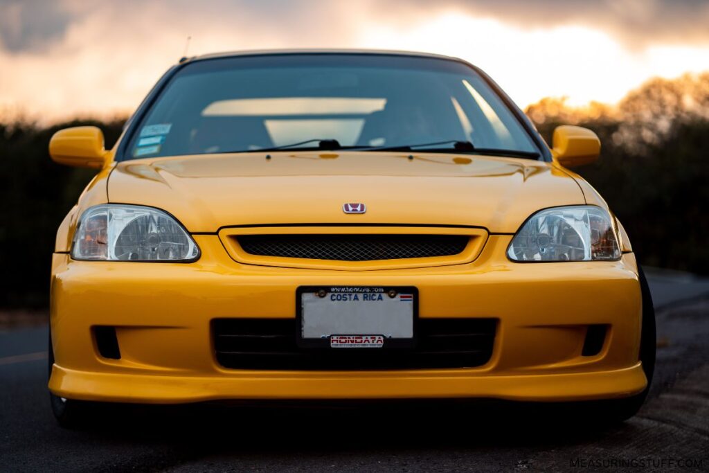Front view of a yellow Honda Civic