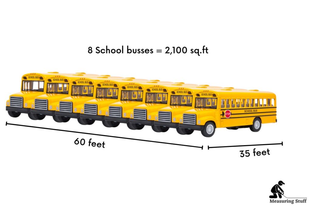 8 school busses parked together