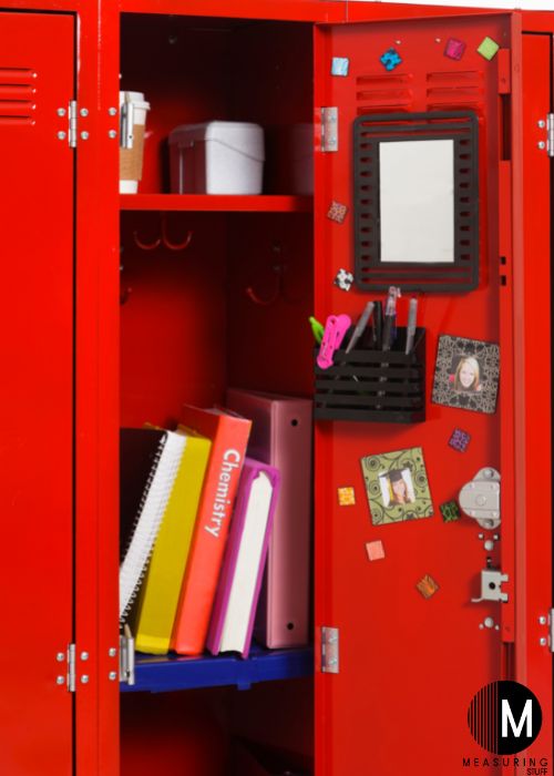 school locker with shelves full of supplies